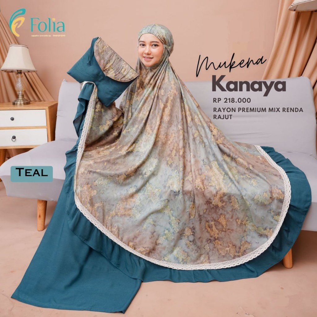 MUKENA MURAH FOLIA KANAYA WARNA TARO DAN TEAL BAHAN RAYON