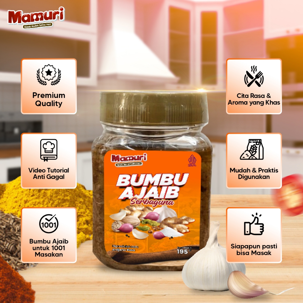 

Mamuri - Bumbu Ajaib Serbaguna 1001 Masakan Ide Jualan Aneka Makanan Bumbu Masak Halal 195 gr