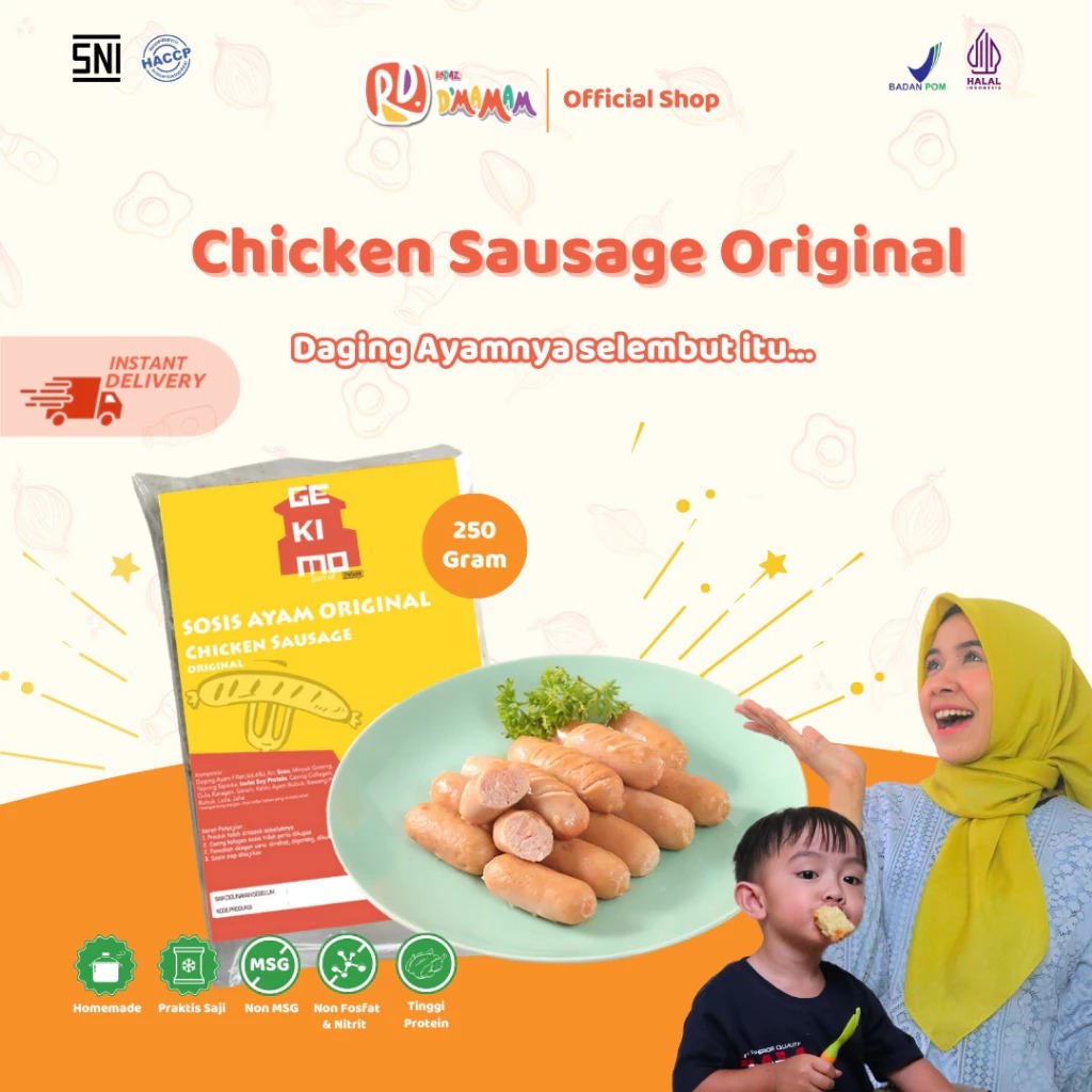 

D'MAMAM Chicken Sausage Original 200g Gekimo Sosis Ayam Anak MPASI Homemade SNI BPOM HALAL Non Telur