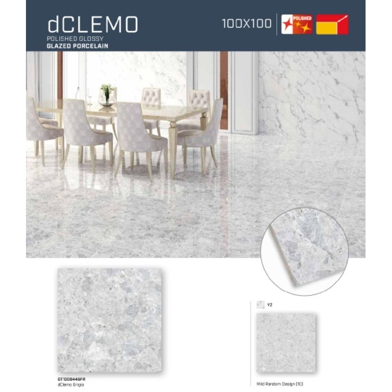 DCLEMO Polised Glossy Glazed Porcelain 100x100 Roman granit