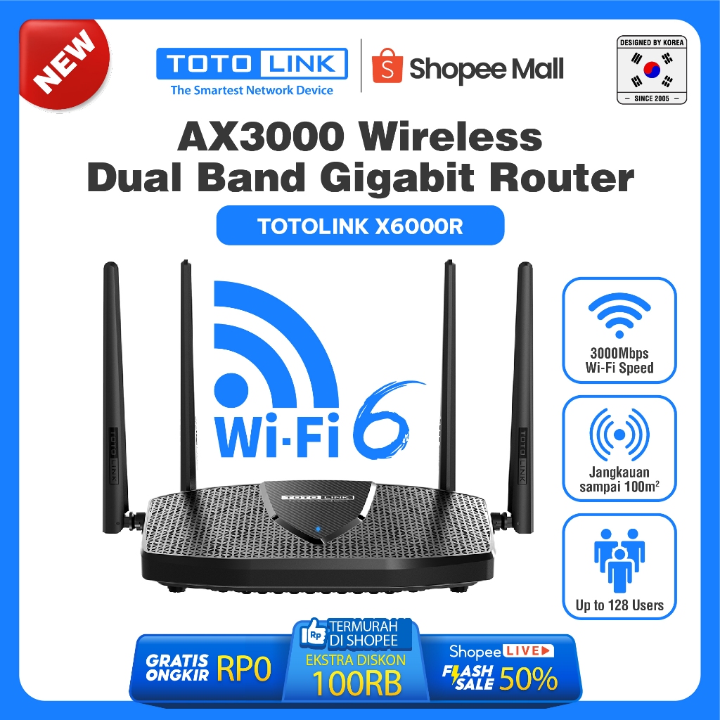 TOTOLINK X6000R - Wireless Dual Band Gigabit AX3000 - Wi-Fi 6 Router