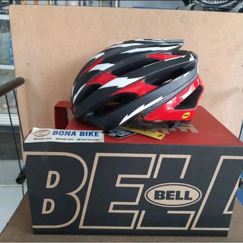 Helm Bell Stratus Mips Black Red White Helmet - Helm Road Original