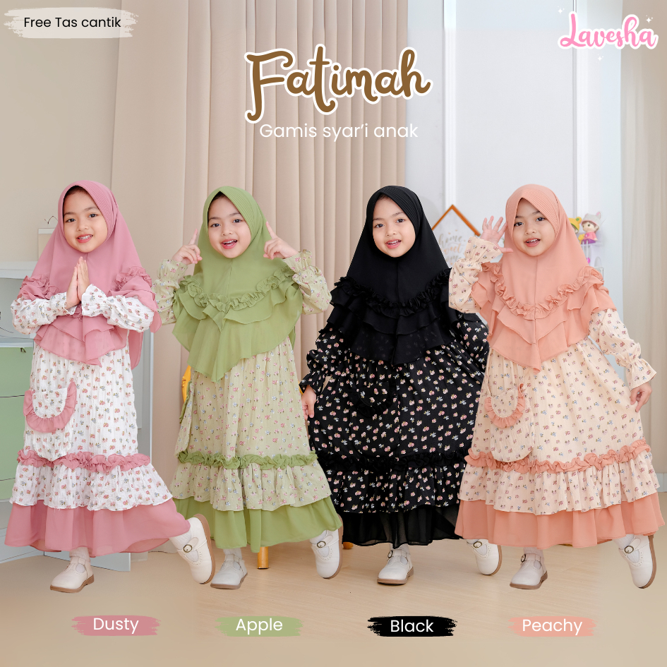 Lavesha Kids - FATIMAH GAMIS SYARI SET (FREE TAS CANTIK) Crinkle Aleva Mix Ceruty Babydol Premium