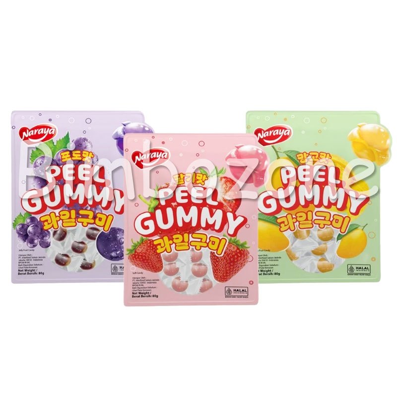 

Naraya Peel Gummy Permen Jelly Kupas Rasa Buah Anggur Mangga Strawberry 80g