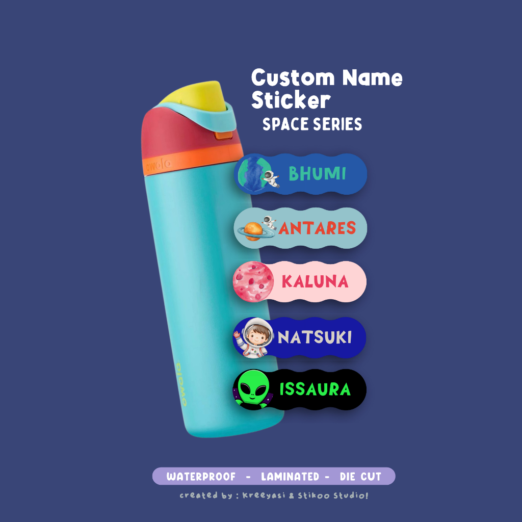 

SPACE Series - Stiker Label Nama - Waterproof - Kreeyasi x Stikoo - Tumbler - Lunchbox - Hampers