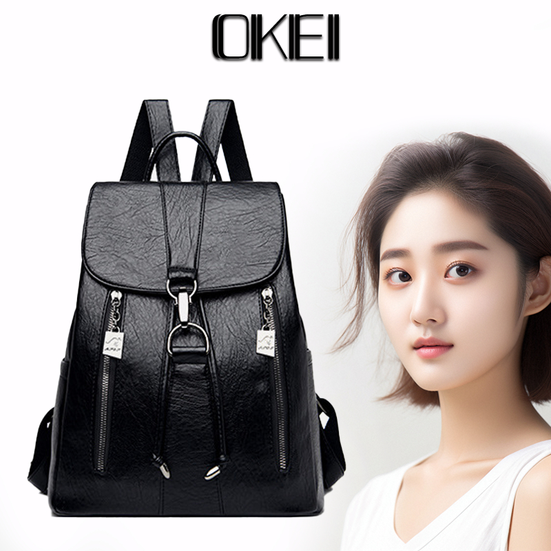 OKEI Tas Ransel Kulit Hitam Tas Selempang Wanita Tas Wanita Terbaru Tas Ransel Wanita Tas Punggung T