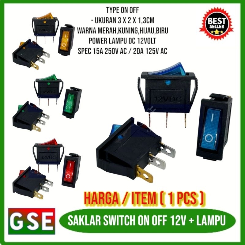 Saklar On Off DC + Lampu 12 Volt/Saklar Switch On Off DC 12V + Lampu