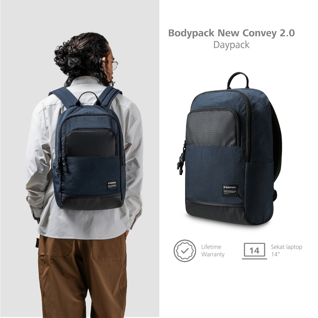Bodypack Convey 2.0 Laptop 14 Inch Bag Tas Ransel Daypack Kuliah Anti Air Backpack - Navy
