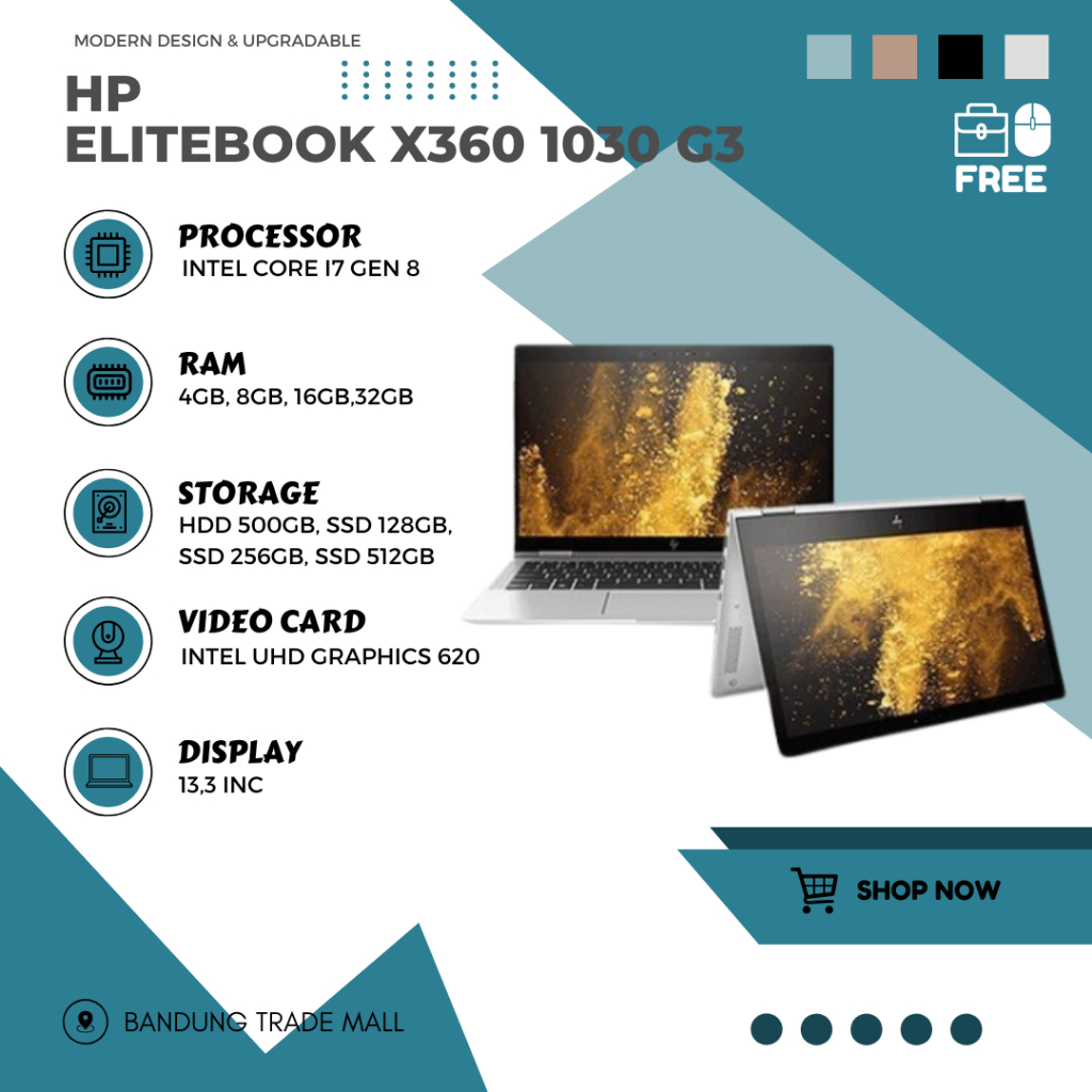 HP ELITEBOOK X360 1030 G3 FLIP TOUCHSCREEN I7 GEN 8 RAM 32GB SSD 512GB