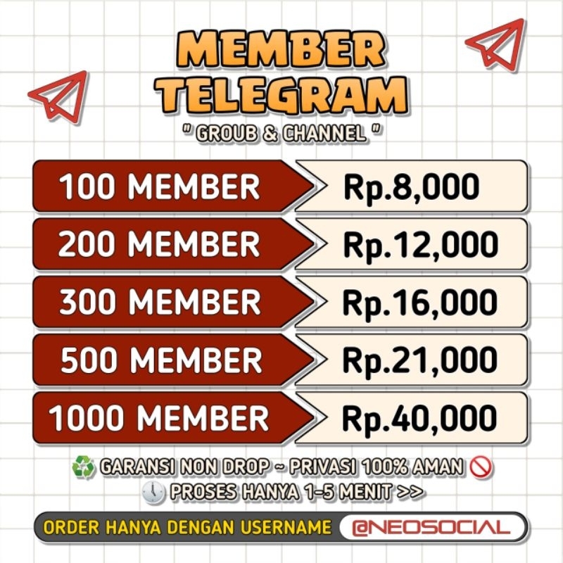 (PROMO) TELEGRAM MEMBER REAL AKTIF PERMANENT PROSES CEPAT BERGARANSI