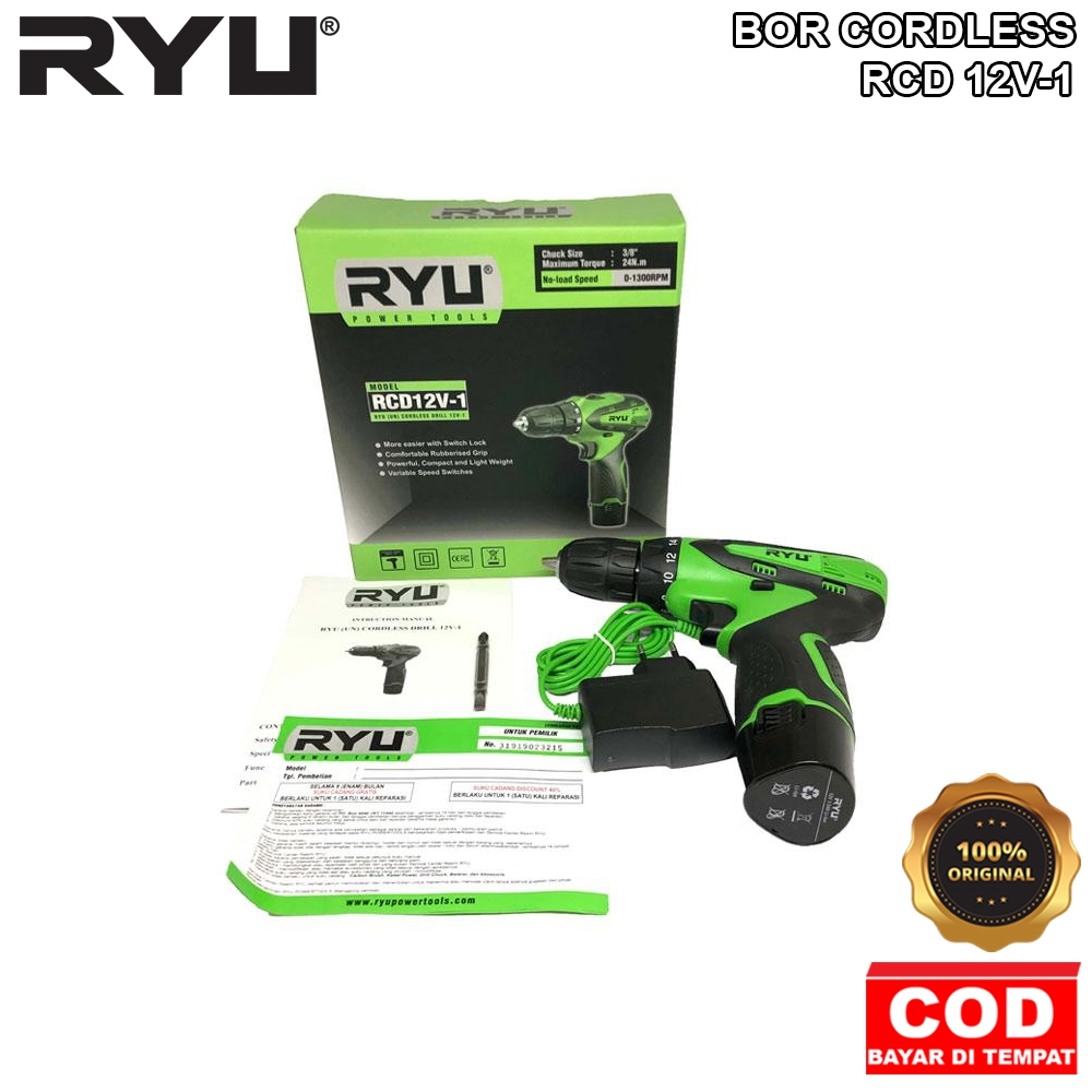 RYU MESIN BOR CORDLESS RYU RCD 12V-1 BOR BATERAI / MESIN BOR OBENG354