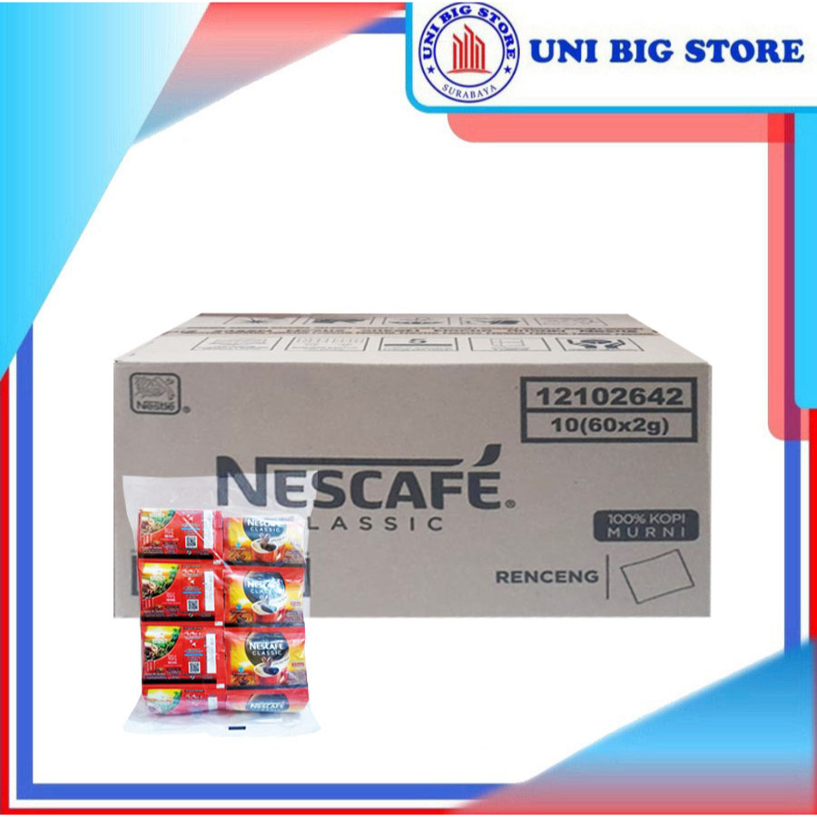 

Nescafe Classic 2 gr x 60 sachets x 10 pack Kopi Murni DUS