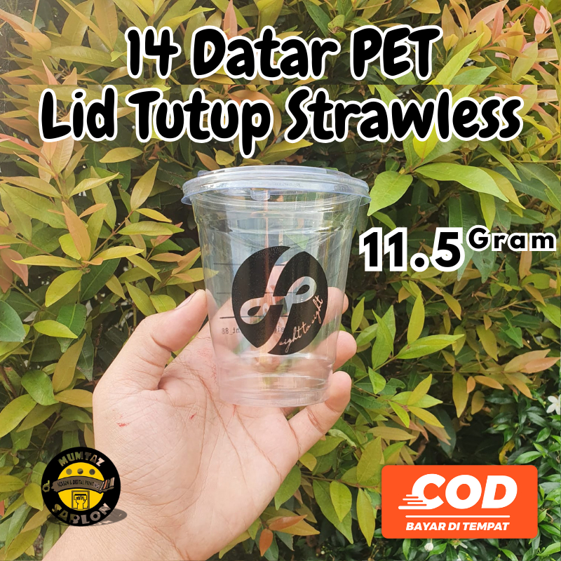 Sablon Cup 14oz DATAR PET TUTUP Lid Strawless| 11.5gram | Coffee Cup