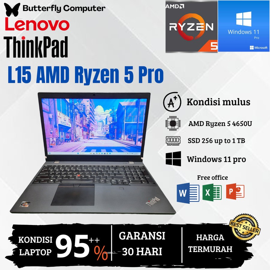 Laptop Lenovo Thinkpad L15 Ryzen 5 Pro 4650U RAM 32 GB SSD 1TB - Windows 11 - 15 INCH