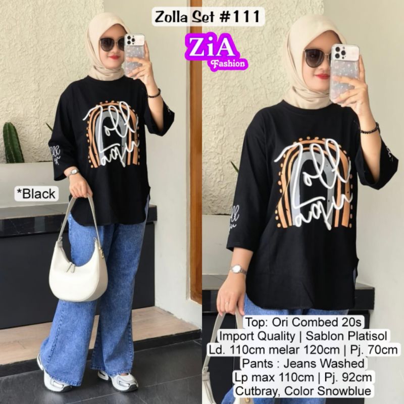 ZOLLAQU SET#111 SETELAN KAOS WANITA PLUS CELANA JEANS CUTBRAY BY ZIA