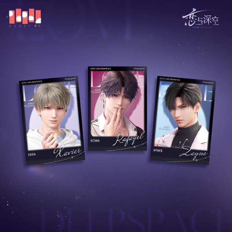 big polaroid/photocard rafayel, xavier, zayne official merch love and deepspace