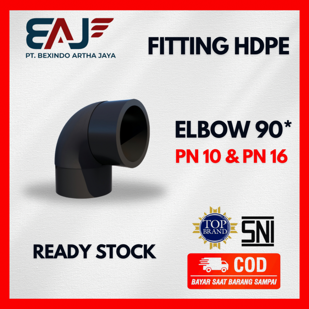Elbow Pipa Hdpe 90* Ukuran 16 Inch 400 mm PN 10 dan PN 16| Elbow Fitting Pipa Hdpe Distributor Resmi