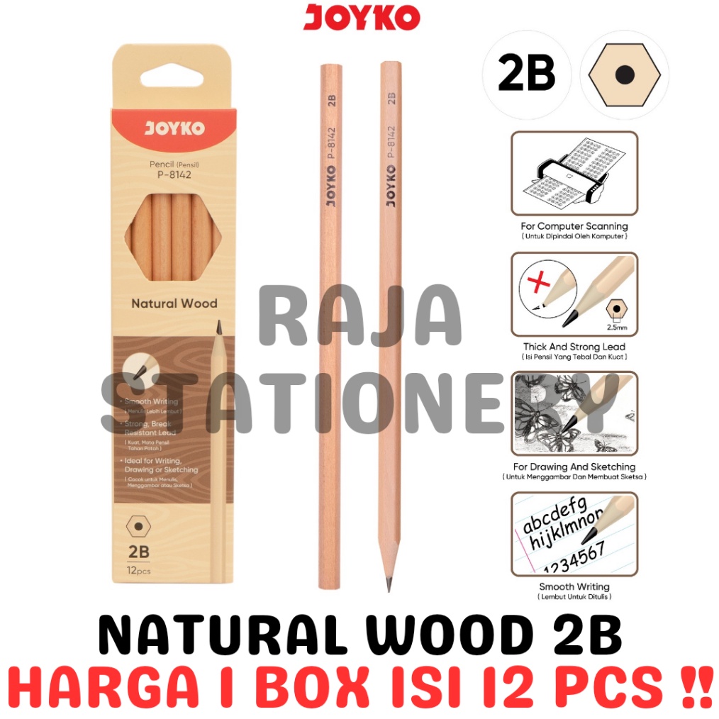 

Diskon 6 JOYKO PENCIL 2B NATURAL WOOD PENSIL KAYU JOYKO 2B KOMPUTER UJIAN P8142 LUSIN BOX 12PCS