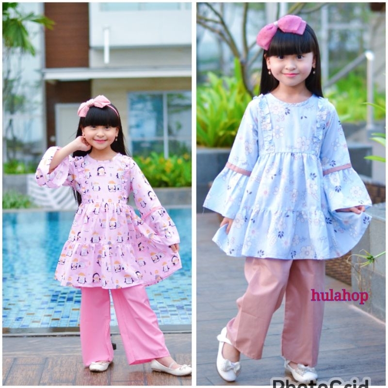 Baju Muslim Anak Perempuan Setcel Murah Lucu Bagus Bahan Katun Motif Bunga Polkadot Karakter Umur 3 