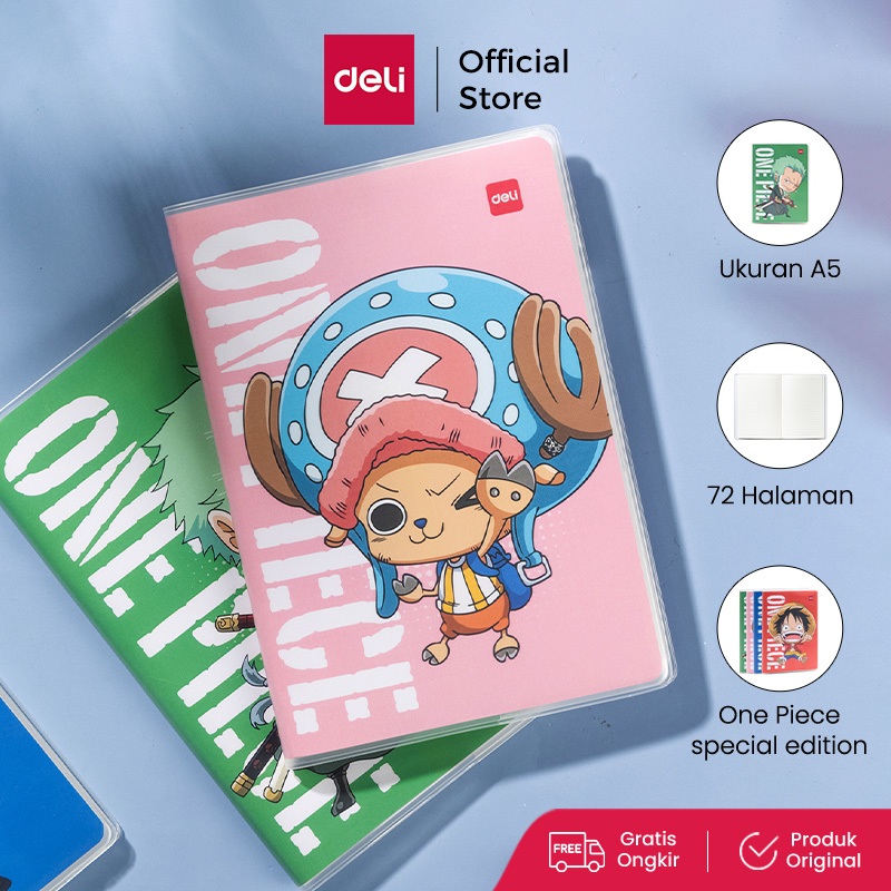 Deli EVA Cover Notebook / Buku Tulis Sampul Plastik PVC A5 72 Halaman Kartun One Piece EN008