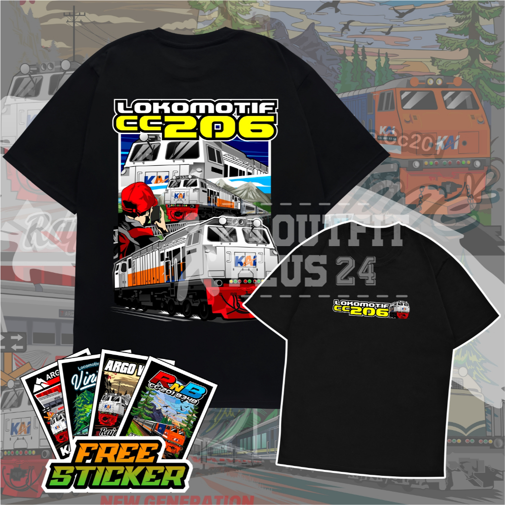 FREE STIKER - Kaos Kereta Api KA CC206 Anak dan Dewasa - Baju Kereta Api KAI Anak dan Dewasa - Baju 