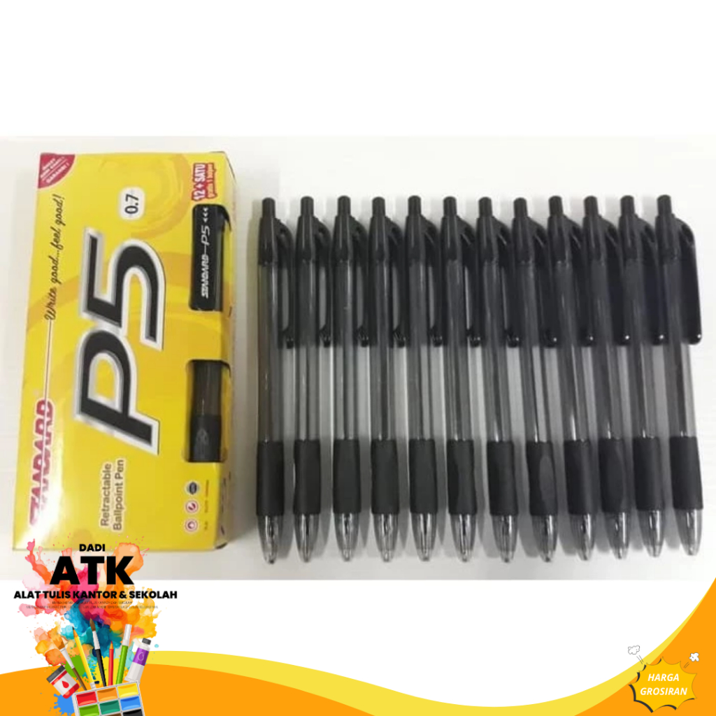 

Ballpoint Standard P5 0.7mm Hitam – 1 Pack Isi 12 Pulpen Halus & Nyaman
