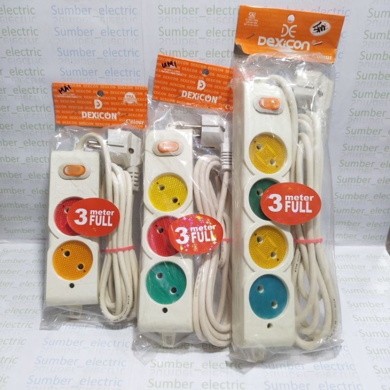 stopkontak semi datar+kabel 3M DEXICON 2lubang, 3lubang, 4lubang