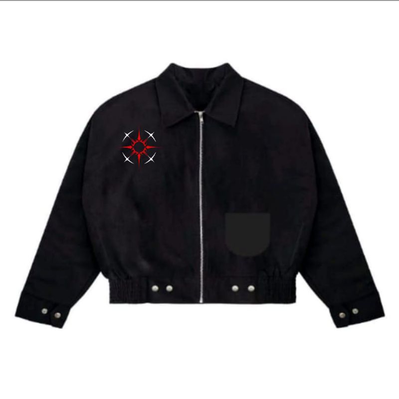 Work Jacket Crop Red Stars Pria Wanita Terbaru