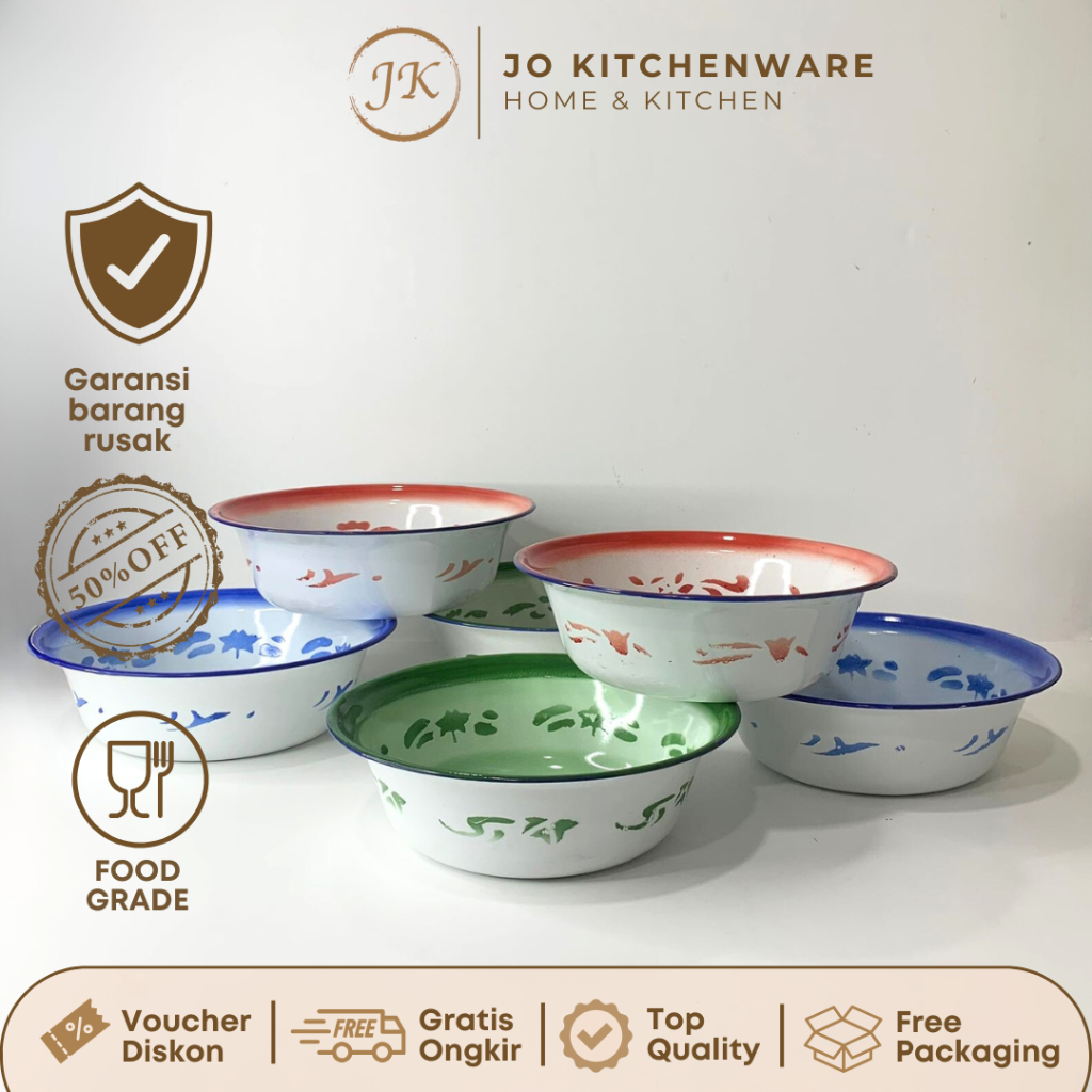 Jo Kitchenware Waskom Dalam Enamel Motif Kembang Waskom seng serbaguna