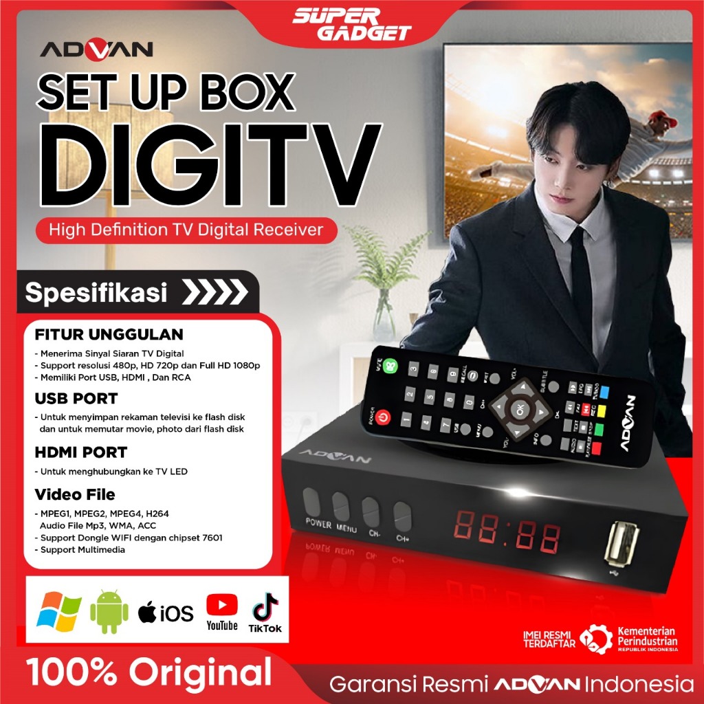 Set Top Box Advan DV3 T2 STB DigiTV Antena Converter TV Tabung Analog Digital Alat Decoder Receiver 