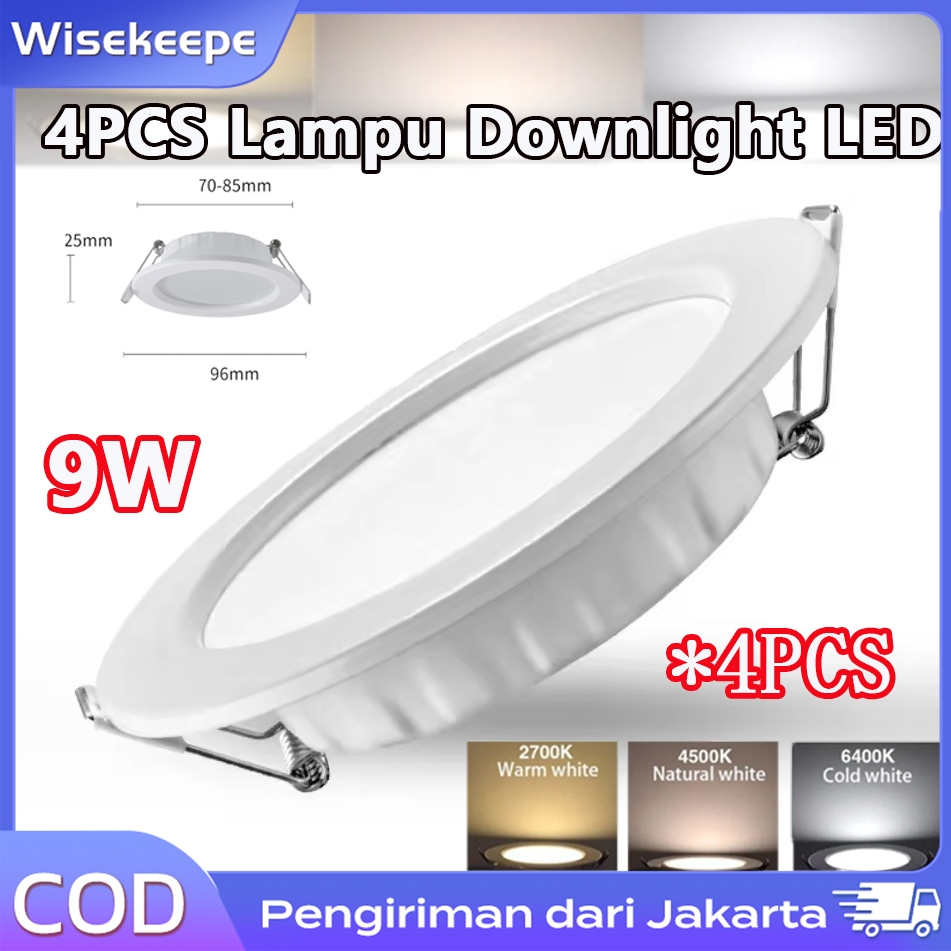 4PCS Lampu Downlight LED Panel Lamp 9W PUTIH/KUNING Tipis Bulat Inbow Panel Light Lamp Plafon