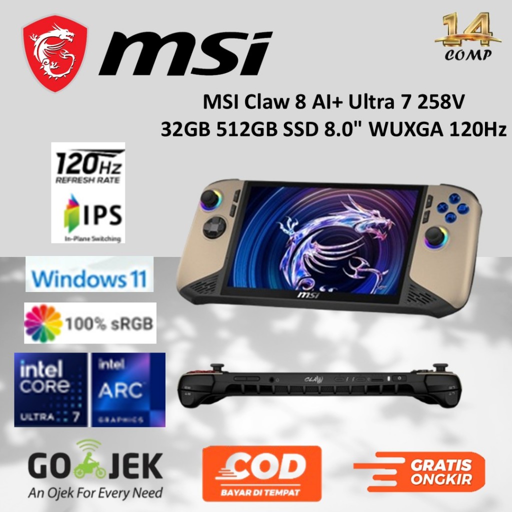 MSI Claw 8 AI+ Ultra 7 258V 32GB 512GB SSD 8.0" WUXGA 120Hz