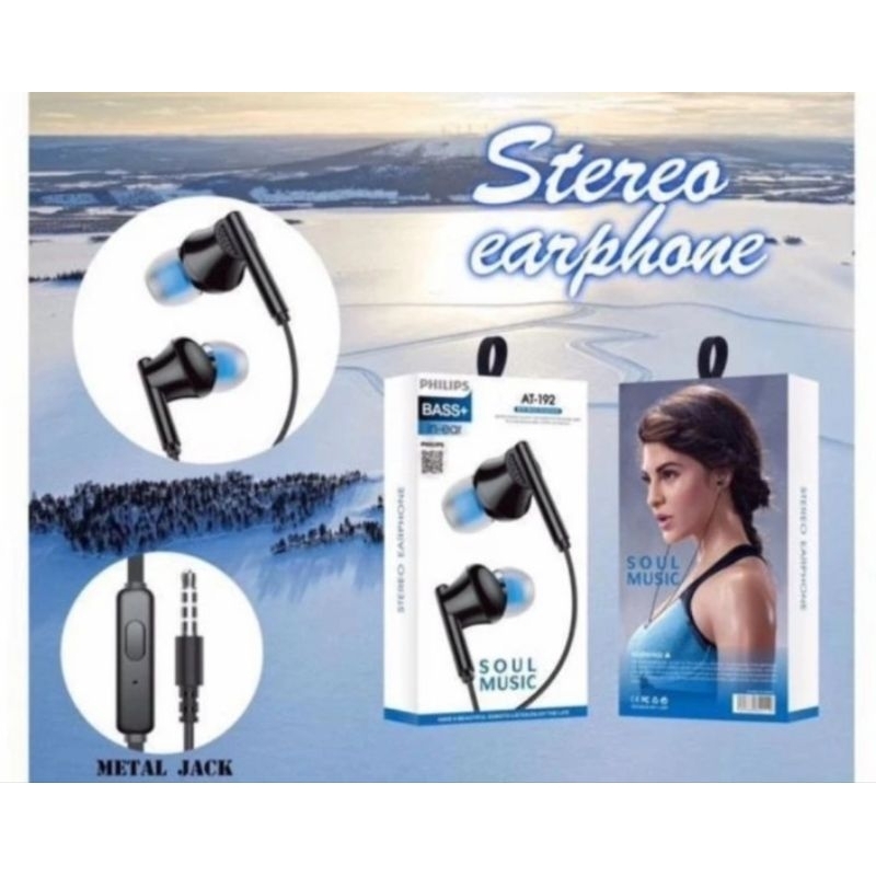 HANDSFREE HEADSET EARPHONE PHILIPS AT-192 PLUS MIC STEREO SUARA BAGUS