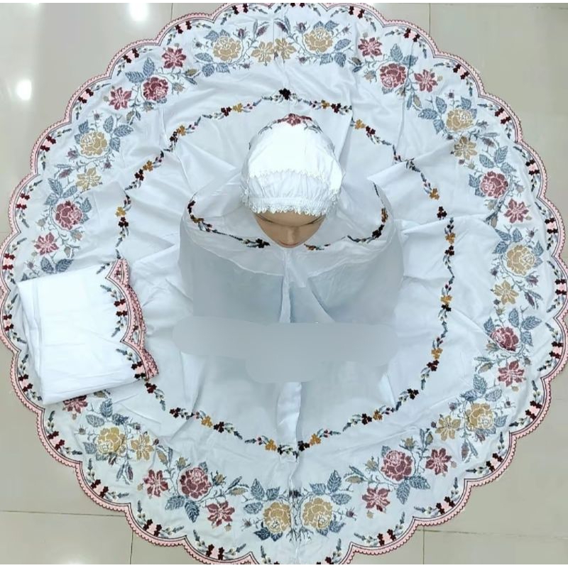 Mukena Katun Paris bordir strimin keliling