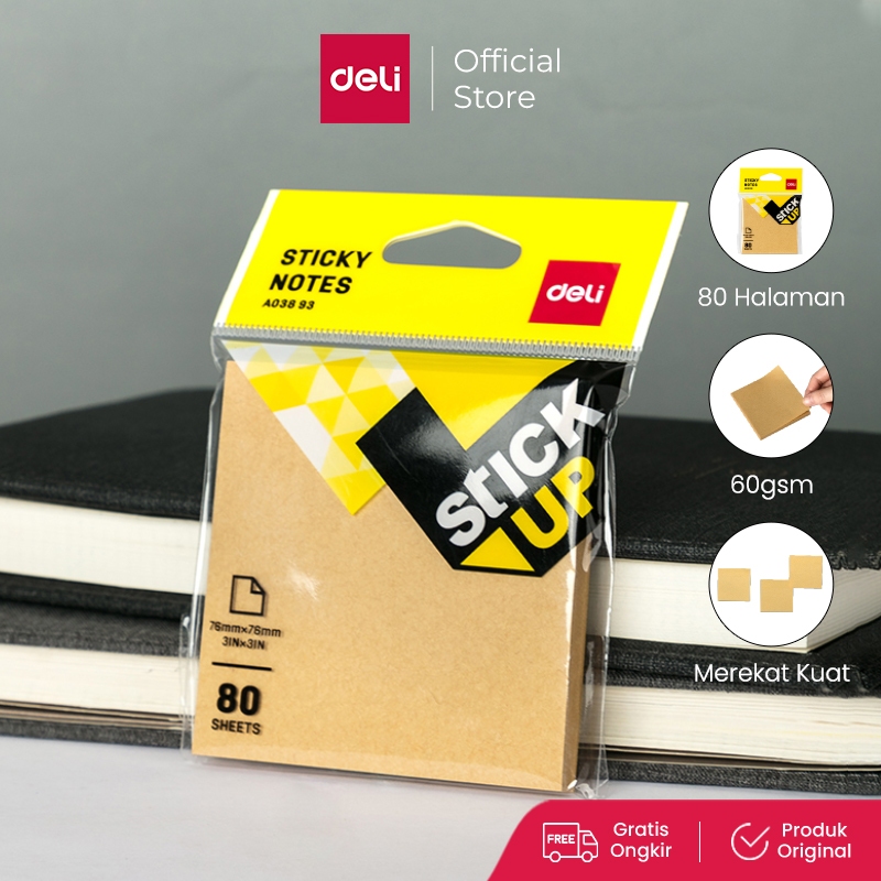 

Deli kraft Sticky note pad 76x76mm 3 '' × 3 '' 80 halaman monokrom EA03893