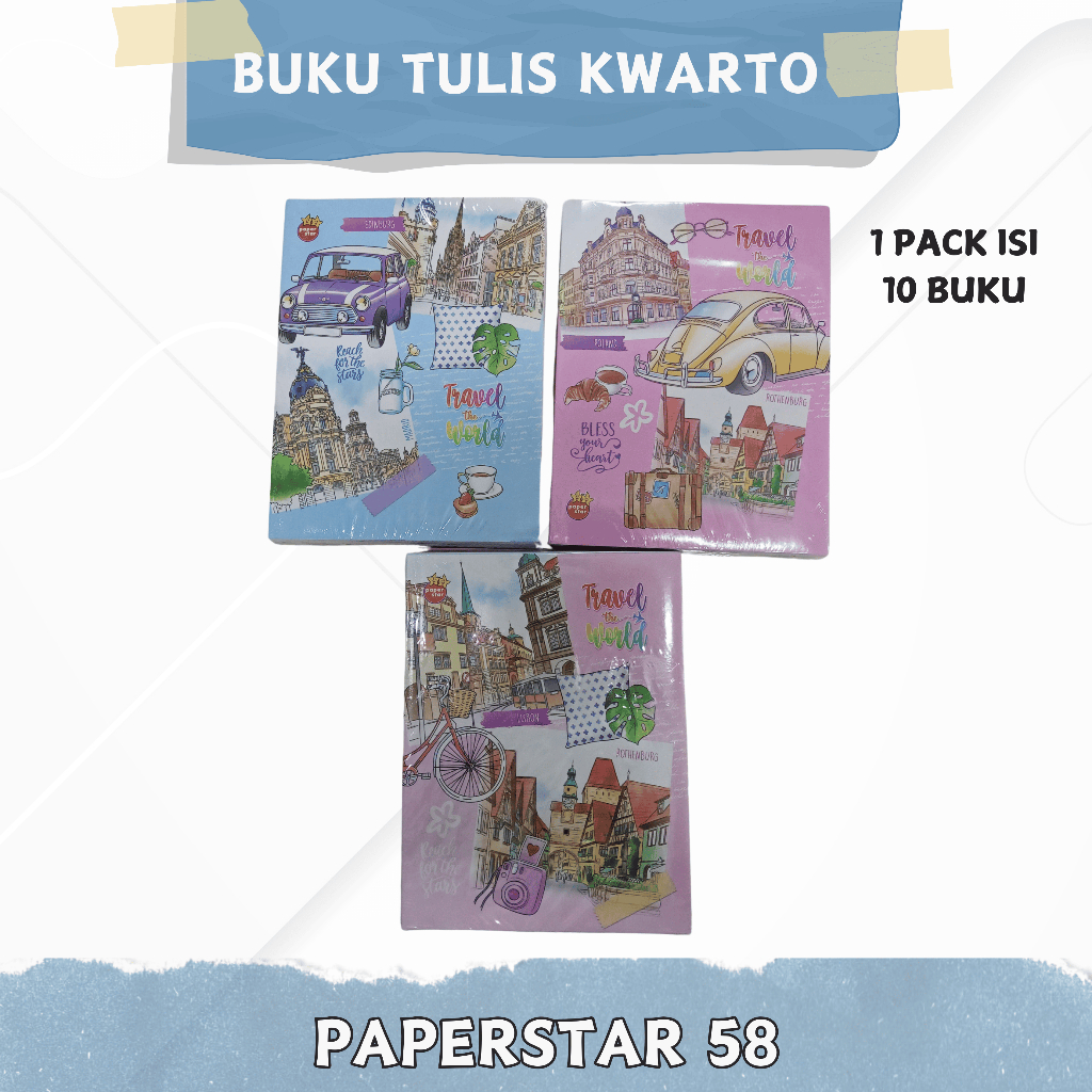 

Buku Tulis PAPERSTAR Kwarto 58 Lembar 1 Pack Isi 10 Pcs Buku