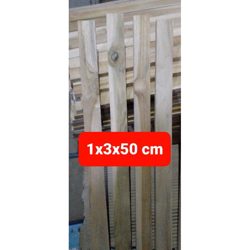 kayu jati asli 1x3x50 cm bahan pinggiran sangkar belum di bor