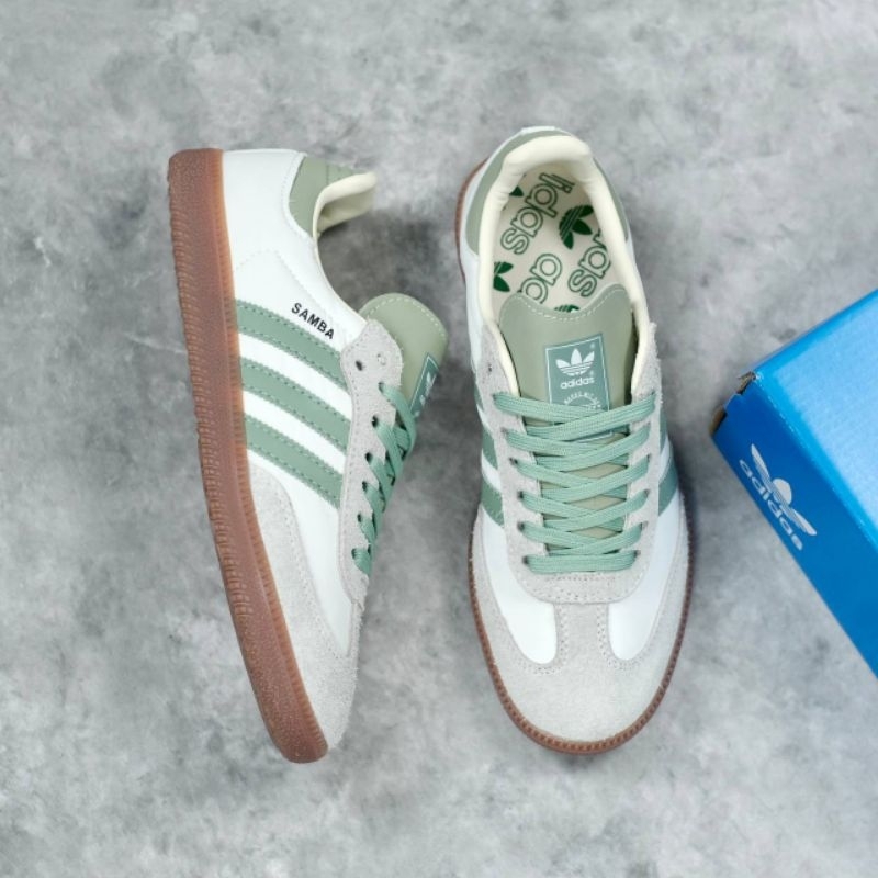 sepatu adidas samba og white silver green
