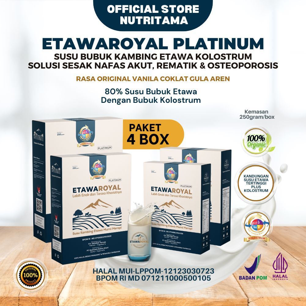 

Paket 4box ETAWAROYAL Perubahan merk Etawaplus Platinum Asli | Susu Etawa Kolostrum | Susu Kambing | Susu Kambing Etawa | Etawaku Platinum | Susu Bubuk Etawa Premium