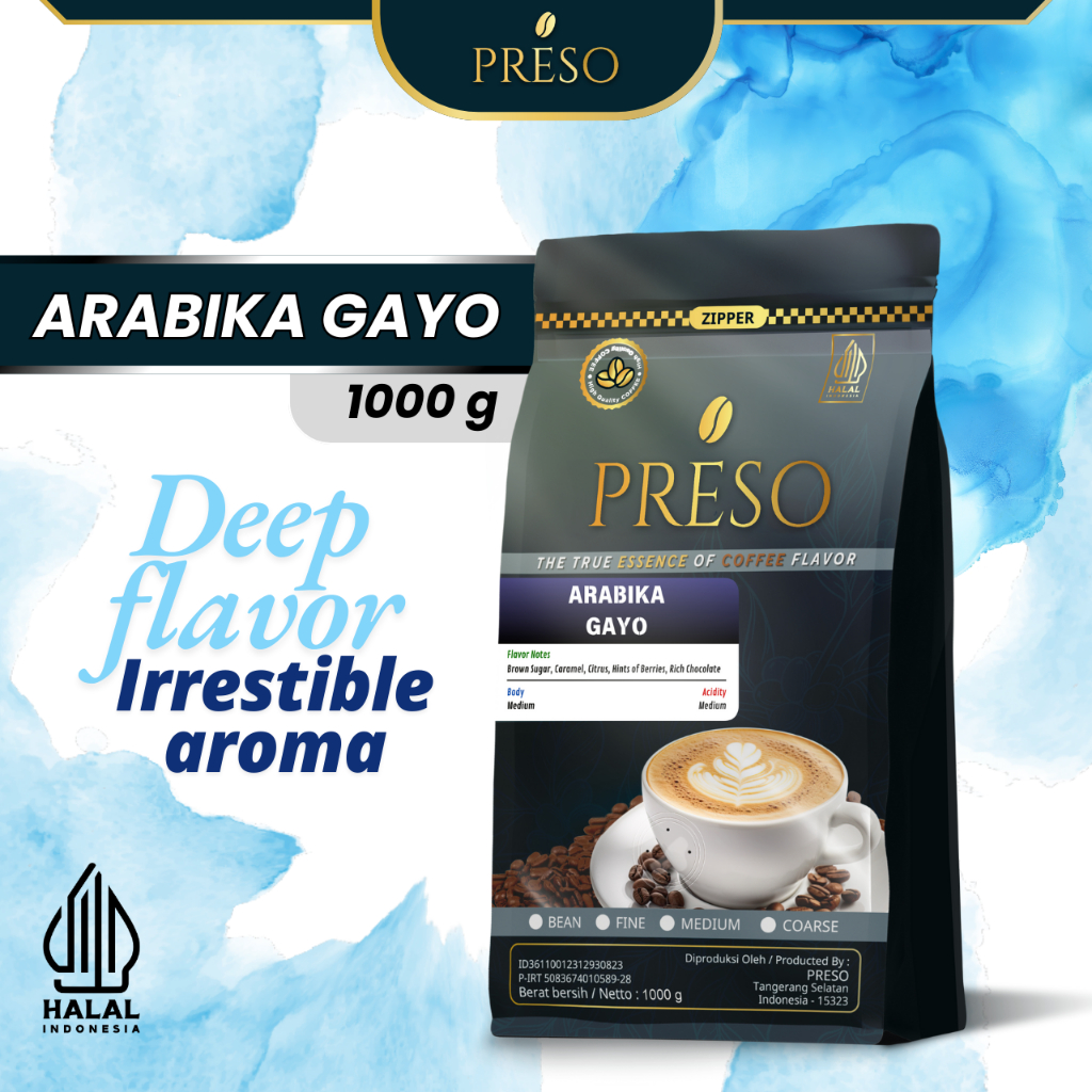

PRESO Biji Kopi Bubuk Arabika Gayo Takengon Coffee Roast Beans Espresso Bean Coffe 1000 gram