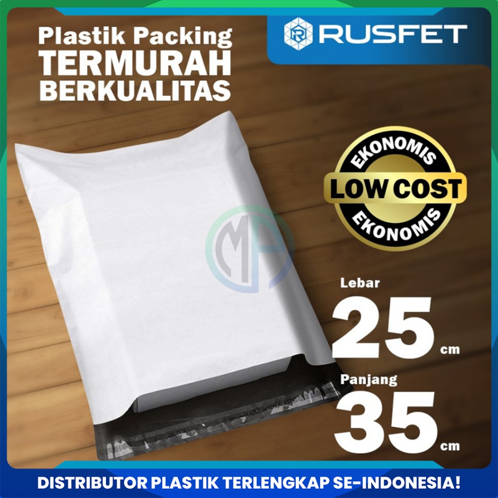 

Amplop Plastik Polymailer Putih 25cm x 35cm Low Cost Plastic Packing Polos Online shop Rusfet Murah