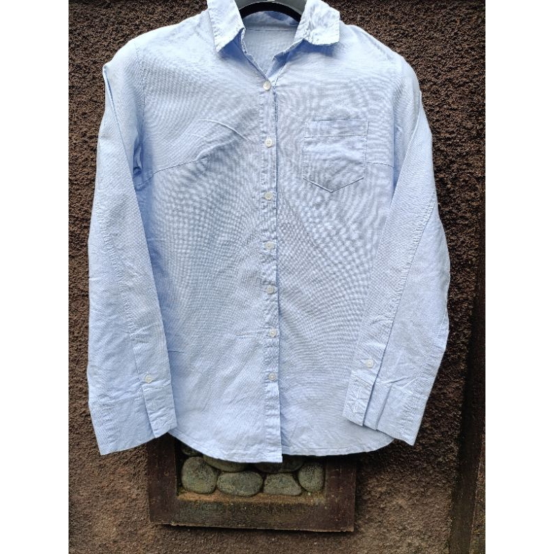 PRELOVED KEMEJA RESMI KATUN/KEMEJA KERJA WANITA KATUN/KEMEJA BIRU LAUT/KEMEJA BABY BLUE
