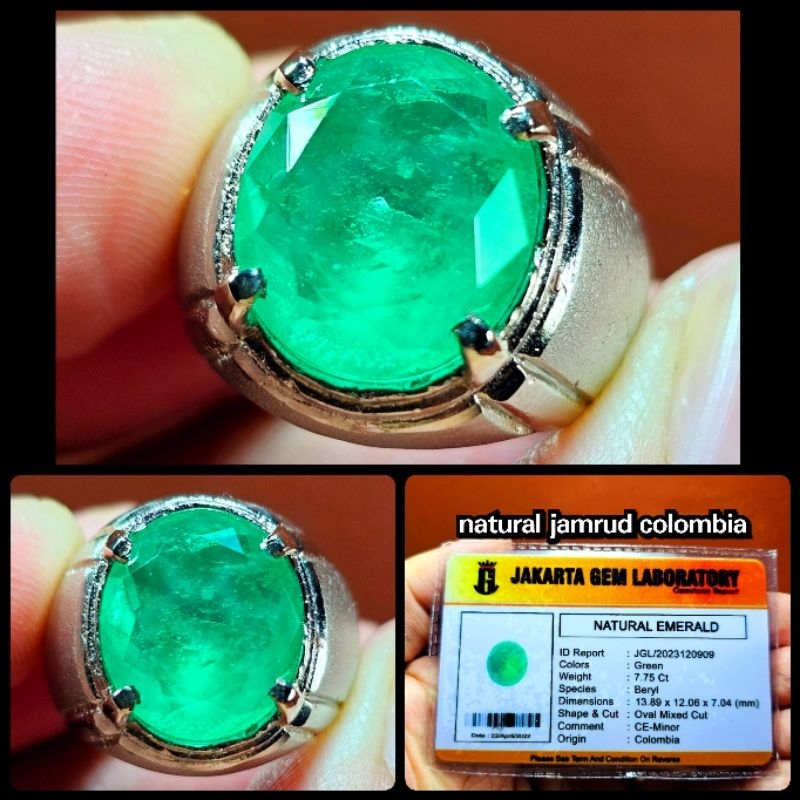 natural batu jamrud colombia super kristal + memo id card