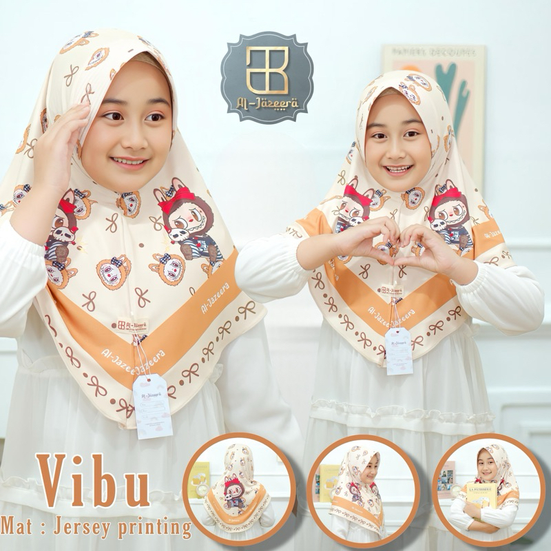 HIJAB INSTAN ANAK Al-JAZEERA MOTIF VIBU JERSEY PRINTING ADEM NYAMAN DIPAKAI ORI AL-JAZEERA