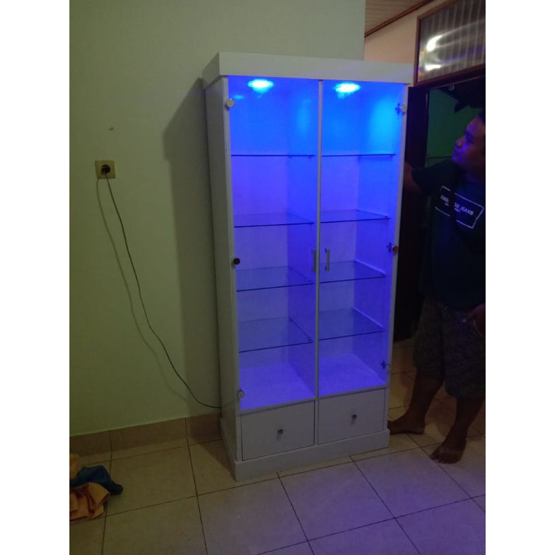 Almari Tas / Almari Sepatu / Almari Display Kaca Murah Bonus Rak Serbaguna