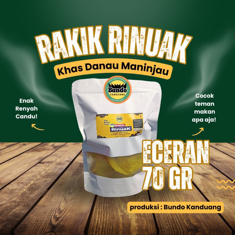 

Rakik Rinuak Kemasan Ecer 70 gr / Peyek Rinuak / Bundo Kanduang / Khas Danau Maninjau