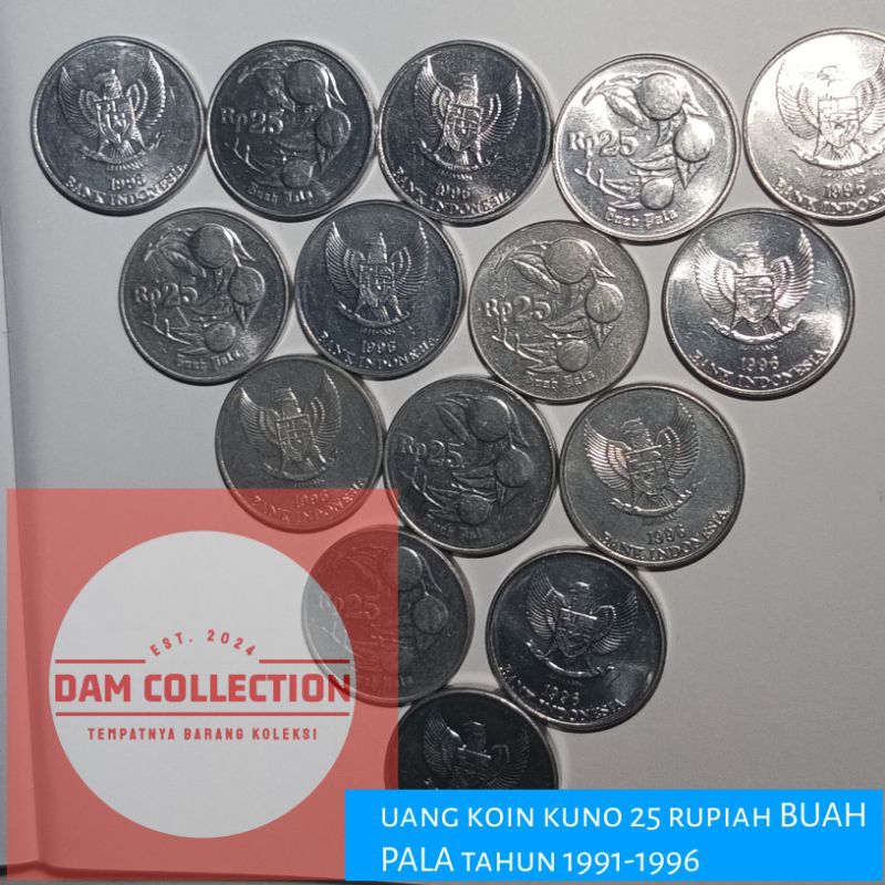 UANG koin kuno / uang kuno 25 rupiah BUAH PALA tahun 1996