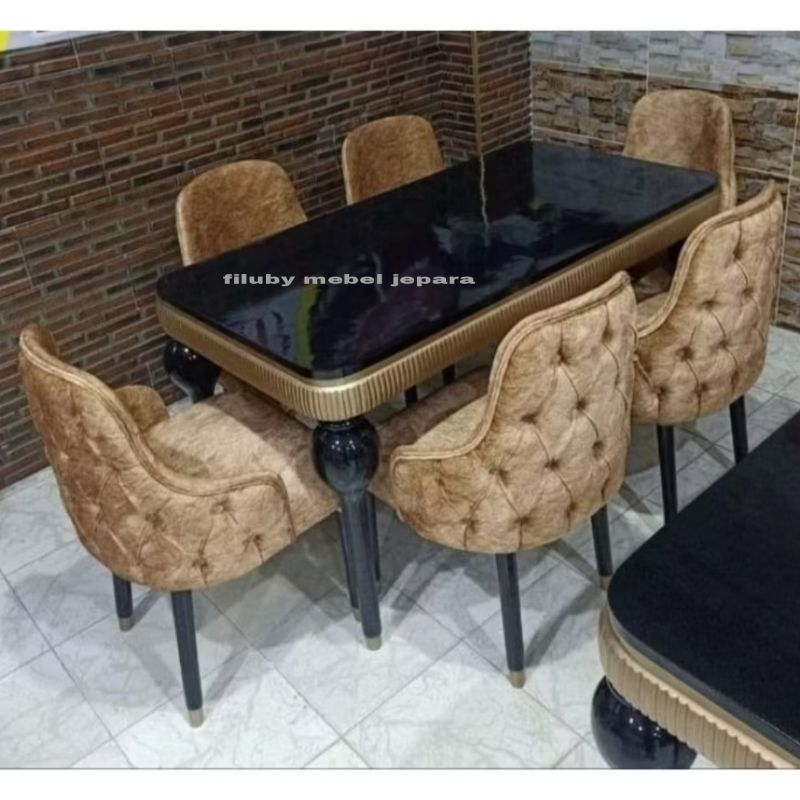 Kursi makan minimalis meja makan top table kayu fhinising hitam