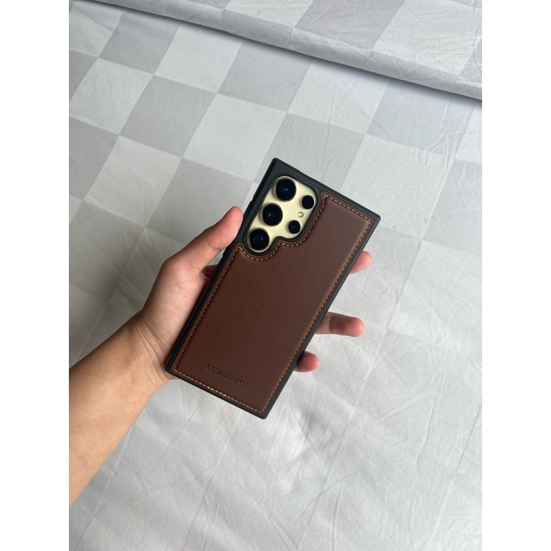 CASE LEATHER KULIT LC.IMEEKE FLIP WALLET DOMPET COKLAT SAMSUNG S24 Ultra