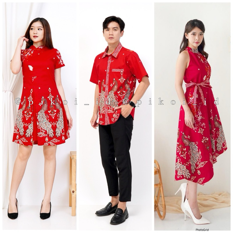 Dress merah batik sangjit / couple imlek CNY / Cheongsam batik couple seragam keluarga qipao / congs